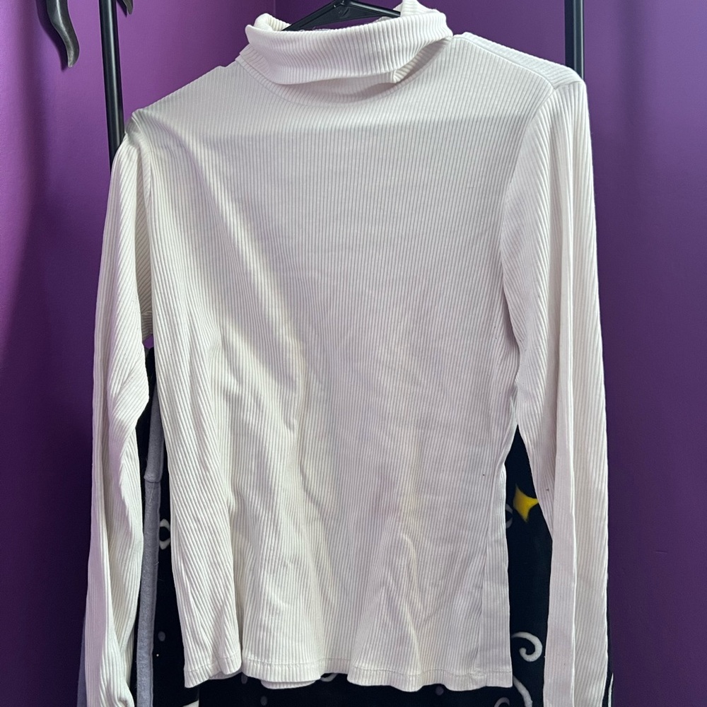 White ribbed turtleneck top